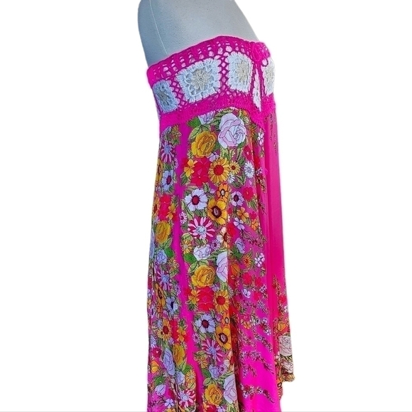 CONVERTIBLE Crochet Top Pink Floral Midi Dress Maxi Skirt Size M - Picture 3 of 16